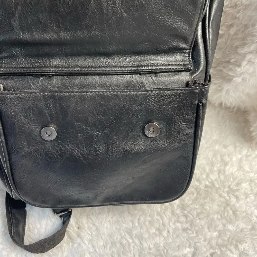 Unisex XDL vintage Black Faux leather large backpack slim laptop backpack